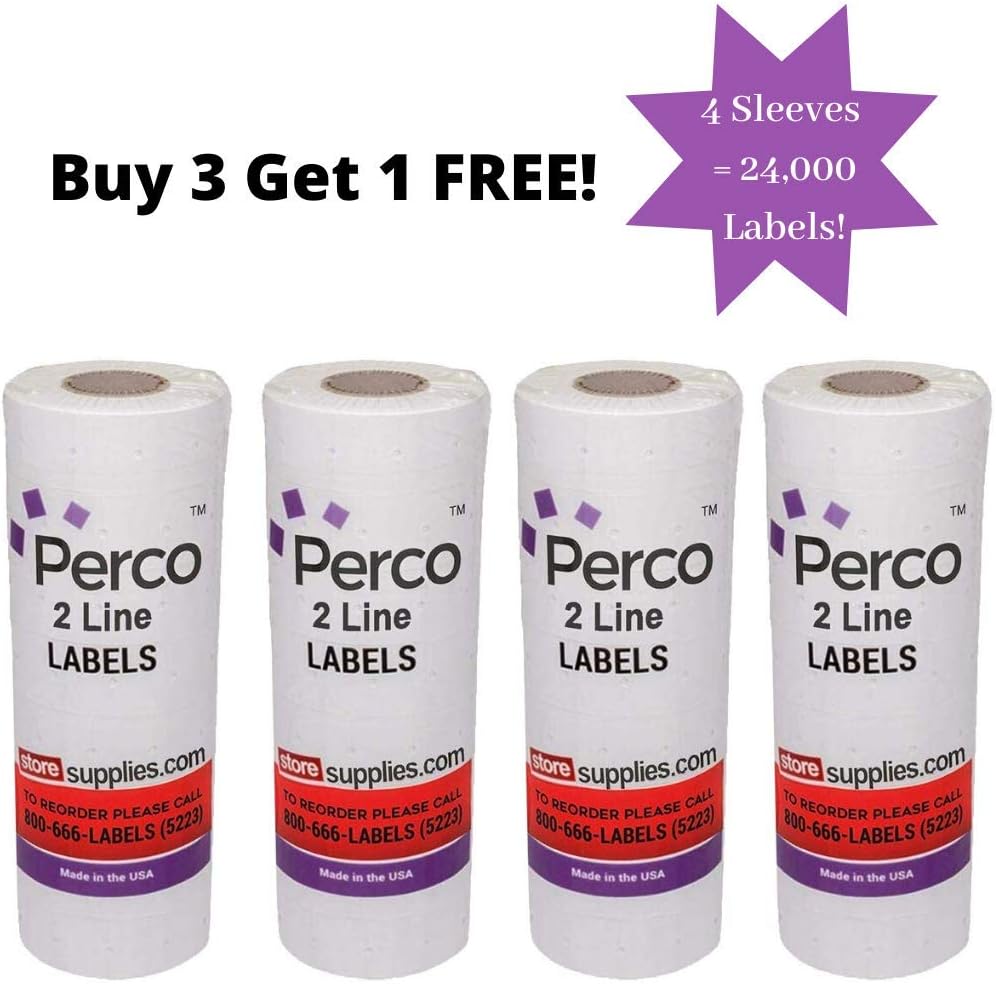 White Labels for Perco 2 Line Labeler Gun - 1 Sleeve, 6, 000 Labels- with Bonus Ink Roll : Office Products