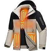 Jsslaik Men's Heated Jacket Waterproof with USB-A 4-Temp Control Lightweight for Skiing Hiking