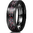 King Will 8mm Tungsten Wedding Band Ring for Men Carbon Fiber Inlaid Carbide Ring Men's Women's Black/Red/Green/Blue/Silver/White/Yellow Band Polished Finish Edges Comfort Fit 6-15