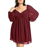 SCOMCHIC Women's Plus Size Puff Long Sleeve Dresses Sweetheart Neckline A Line Short Wedding Guest Cocktail Dress