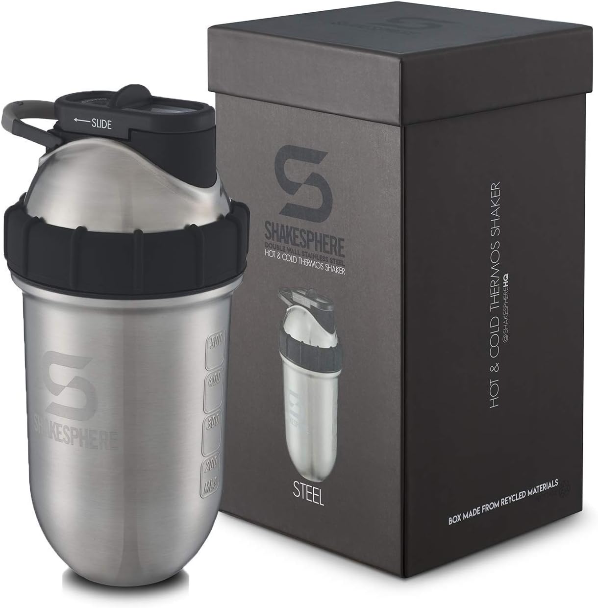 ShakeSphere Tumbler Steel: Protein Shaker Bottle Keeps Hot Drinks HOT & Cold Drinks Cold