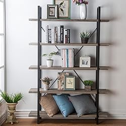 HSH 5-Shelf Vintage Industrial Rustic Bookshelf, 5