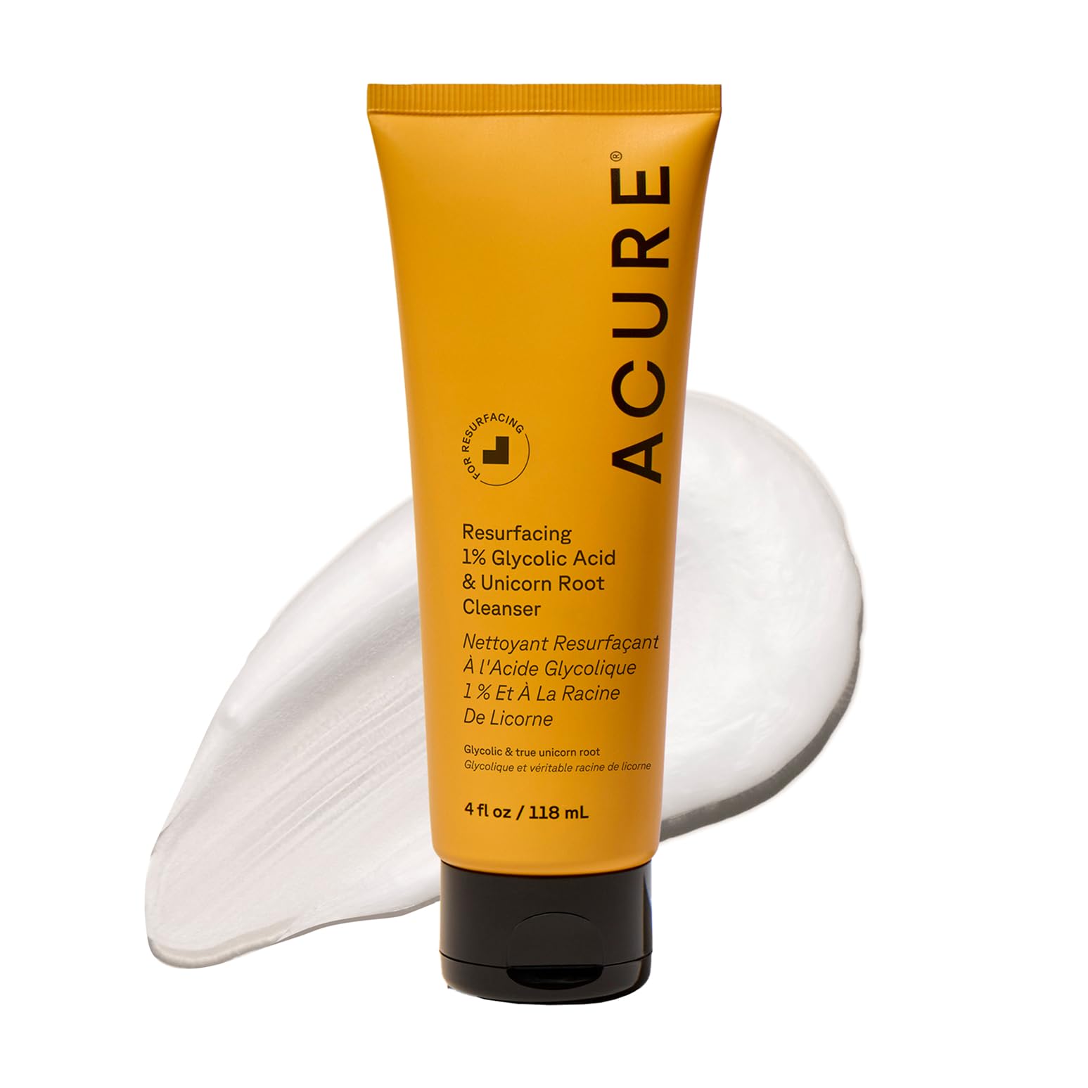 Acure Resurfacing Cleanser 118ml - Glycolic + Unicorn - Enhances Skin's Natural Radiance - Face Cleanser