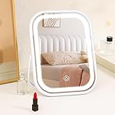Leadzones Rechargeable Desk Vanity Makeup Mirror with Lights,8x6 Inch Folding Portable Mirror with Metal Stand Adjustable Rotation,Tavel Make Up Mirror for Table