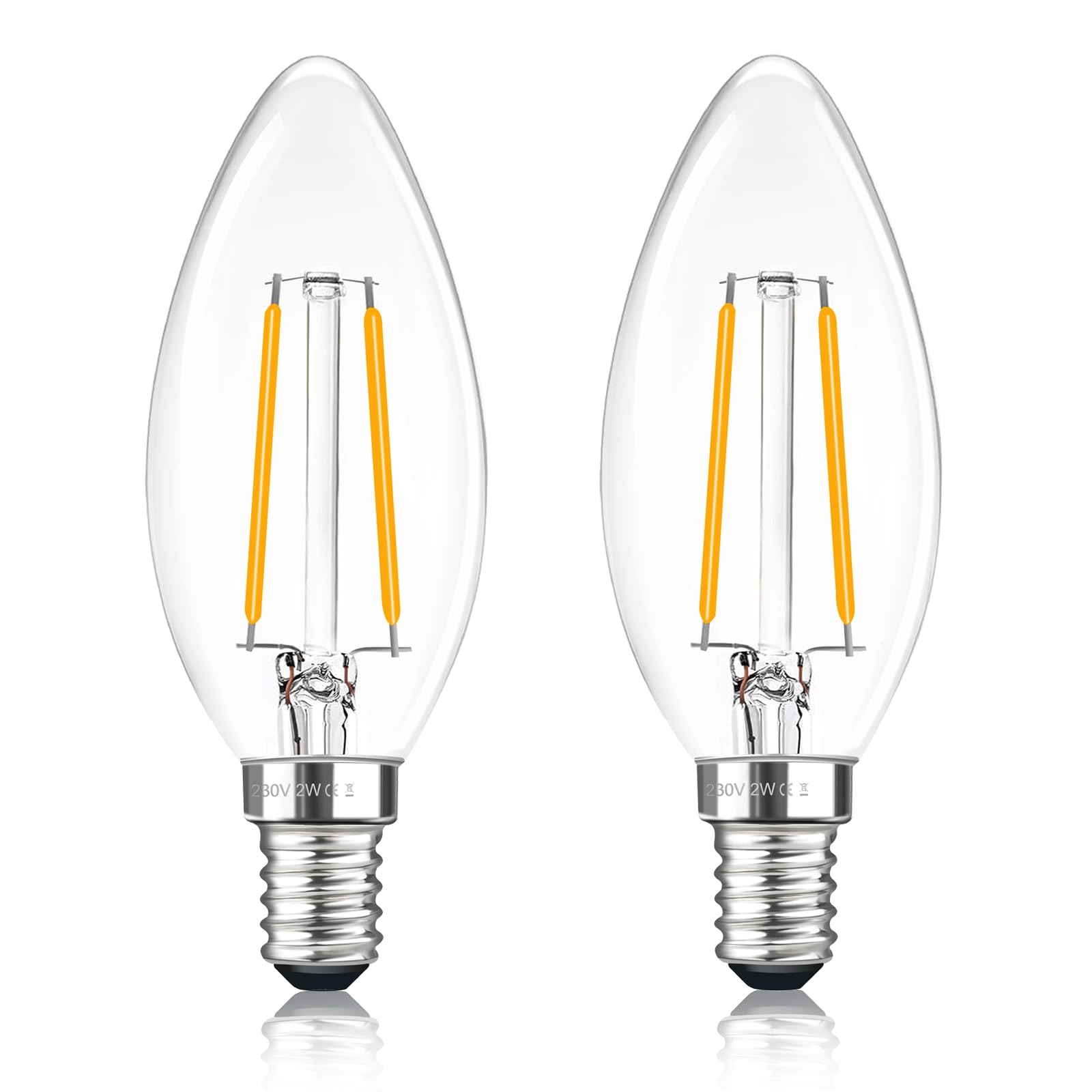 Liuyife C35 E14 2W LED Candle Light Bulbs, Warm White 2700K, SES Filament Small Edison Screw 2W Equivalent 25W Light Bulb, 200LM, Non-Dimmable, 2 Pack