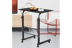 UFURNI Rolling Wood TV Tray Table Adjustable Magazine Snack Table on Wheels Portable Mobile Laptop Desk Beside Sofa Couch Bed C-Shaped Dinner Tray Tables for Living Room Bedroom(23.5" L x 15.7" W) (Black-S)