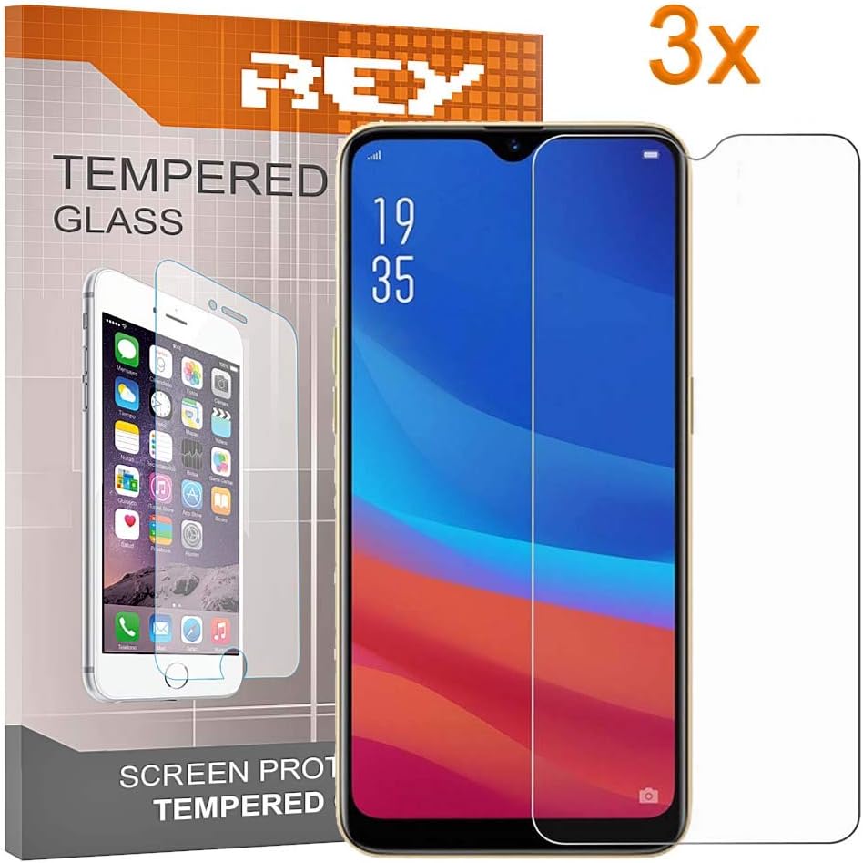 REY Screen Protector for OPPO A7 / OPPO AX7 / OPPO K7 5G, Tempered Glass Film, Premium quality, Perfect protection for scratches, breaks, moisture, [Pack 3x]