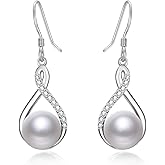 Dreamboat Pearl Dangle Drop Earrings for Women 925 Sterling Silver Black Pearl Dangling Earring Anniversary Christmas Birthday Jewelry Gifts for Mom Wife Daughter Her