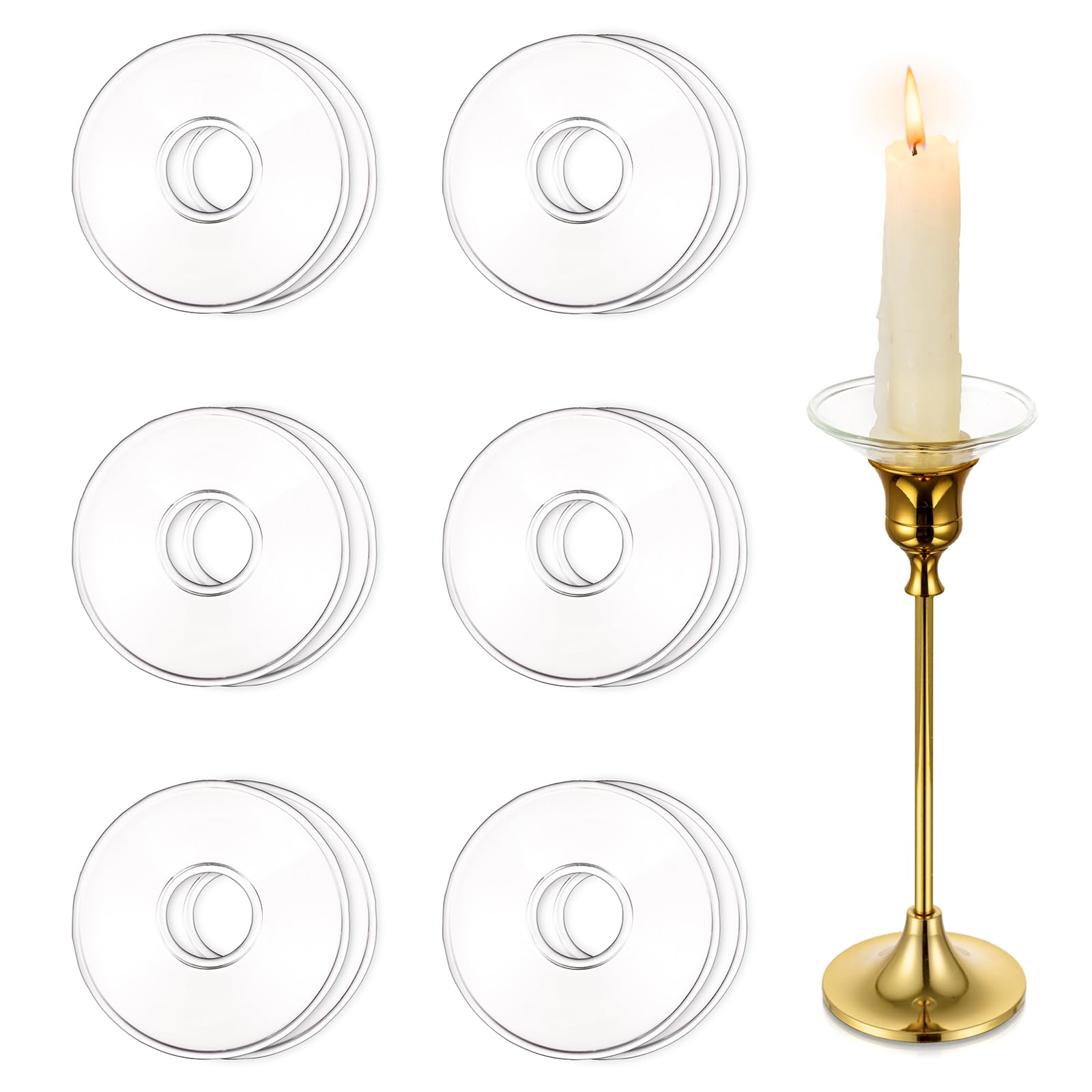 Hewory Glass Bobeches for Candlesticks, 12 Pcs Candle Drip Catcher Wax Protectors, Candlestick Holders for Tapered and Church Candles, Living Room Decor, Round, Clear