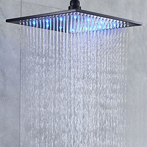 Senlesen LED Light 16-inch Rainfall Shower Head Bathroom Square Top Sprayer Oil Rubbed Bronze