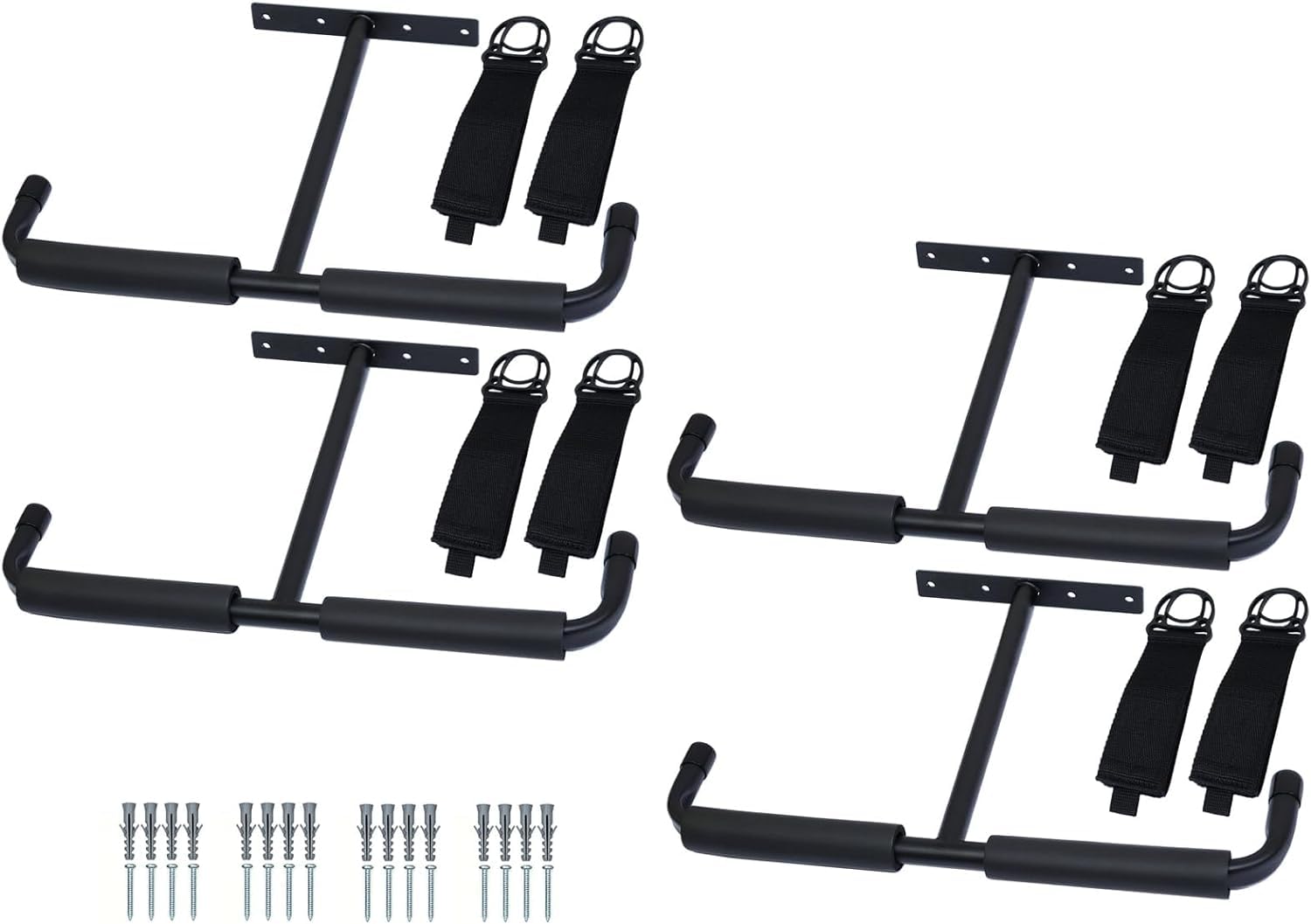 Young Wolf Overhead Garage Mounted Utility Storage Hook Racks Hanger with Extension Cord Holder Organizer,for Fishing Rod Tools Wood Ladders Garden Hoses (4X Rack Hanger with 8X Holder Organizer)