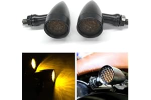 RICH CHOICES 2pcs Black 15 LED Motorcycle Stop Brake Running Turn Signal Indicator Amber Lights For Harley Honda Chopper (Black with net-Amber Light)