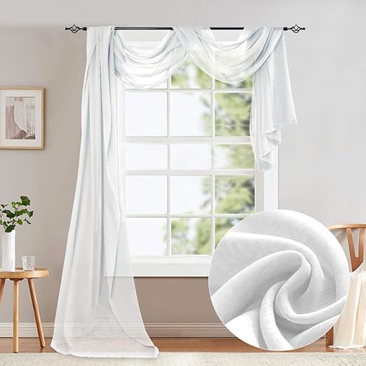 Amazon Com White Sheer Window Valance Scarf 216 Inch Long Voile