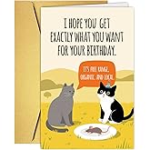 Funny Cat Birthday Card for Him Her, Happy Birthday Card for Cat Dad Mom Family Friend, Humorous Organic Mouse Birthday Gift from Cats