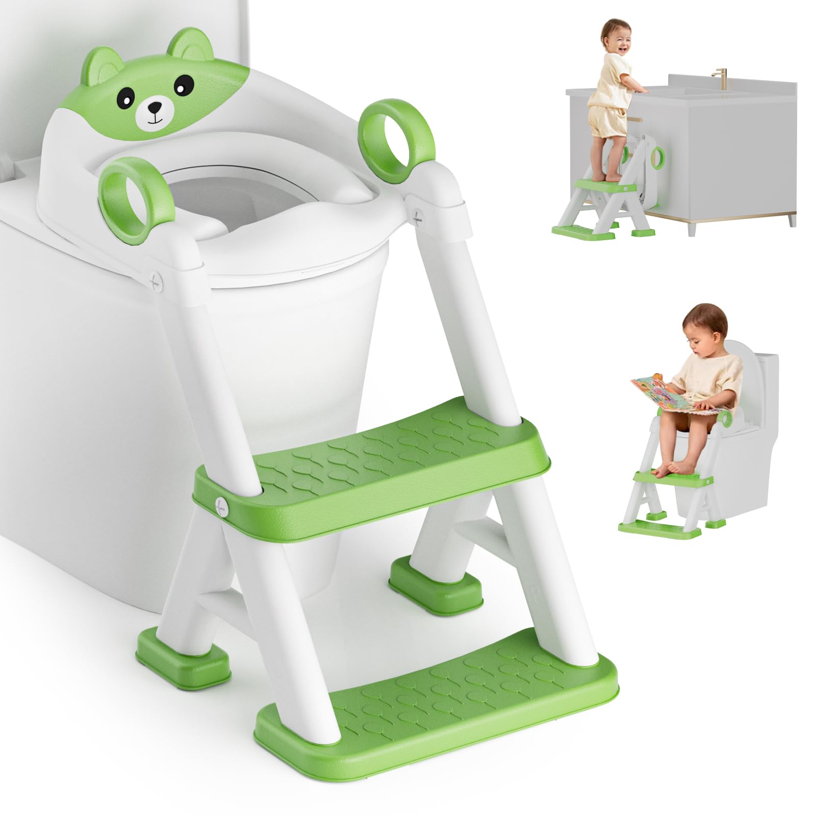 Photo 1 of Potty Training Seat, Toddler Toilet Seat With Steps, 2 In 1 Toddler Potty Training Toilet With Splash Guard, Anti-Slip Step Stool Soft Mat, Adjust High Potty Seats For Toddlers Kids Boys Girls