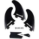Abahub Surfboard Thruster Fins Set Compatible with FCS Style Fin Box | Fiberglass Reinforced G5 3 Fins for Surf Boards, Surfing Longboard, Shortboard, with Screws and Key, Black/Blue/White