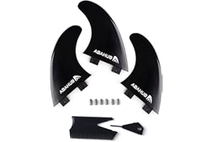 Abahub Surfboard Thruster Fins Set, Compatible with FCS Style Fin Box, Fiberglass Reinforced G5 Surf Fin, 3 Fins for Surf Boards, Surfing Longboard, Shortboard, with Screws and Key, Black/Blue/White