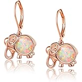 Larimar/Created Opal Gemstone Elephant Leverback Earrings for Women Hypoallergenic Jewelry Dangle Earings