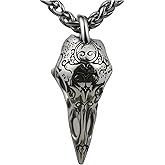 Joddfly Viking Raven Skull Necklace, 24 Inch Chain, Antique Silver Pendant, Norse Gothic Design