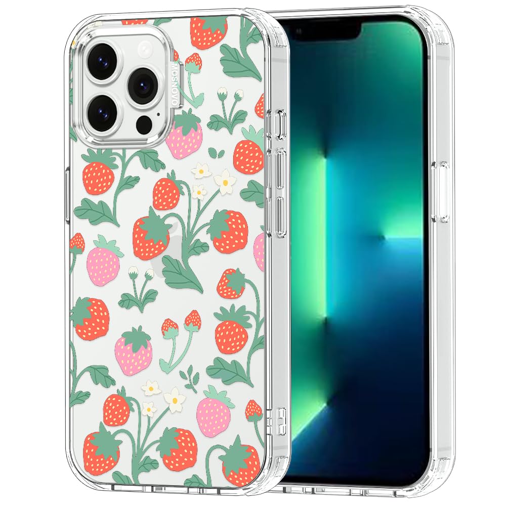 MOSNOVO Case for iPhone 13 Pro Max, [Buffertech 6.6ft Military-Grade Drop Protection] [Anti Peel Off Tech] Clear TPU Bumper Phone Case Cover Design - Strawberry Garden — image 1
