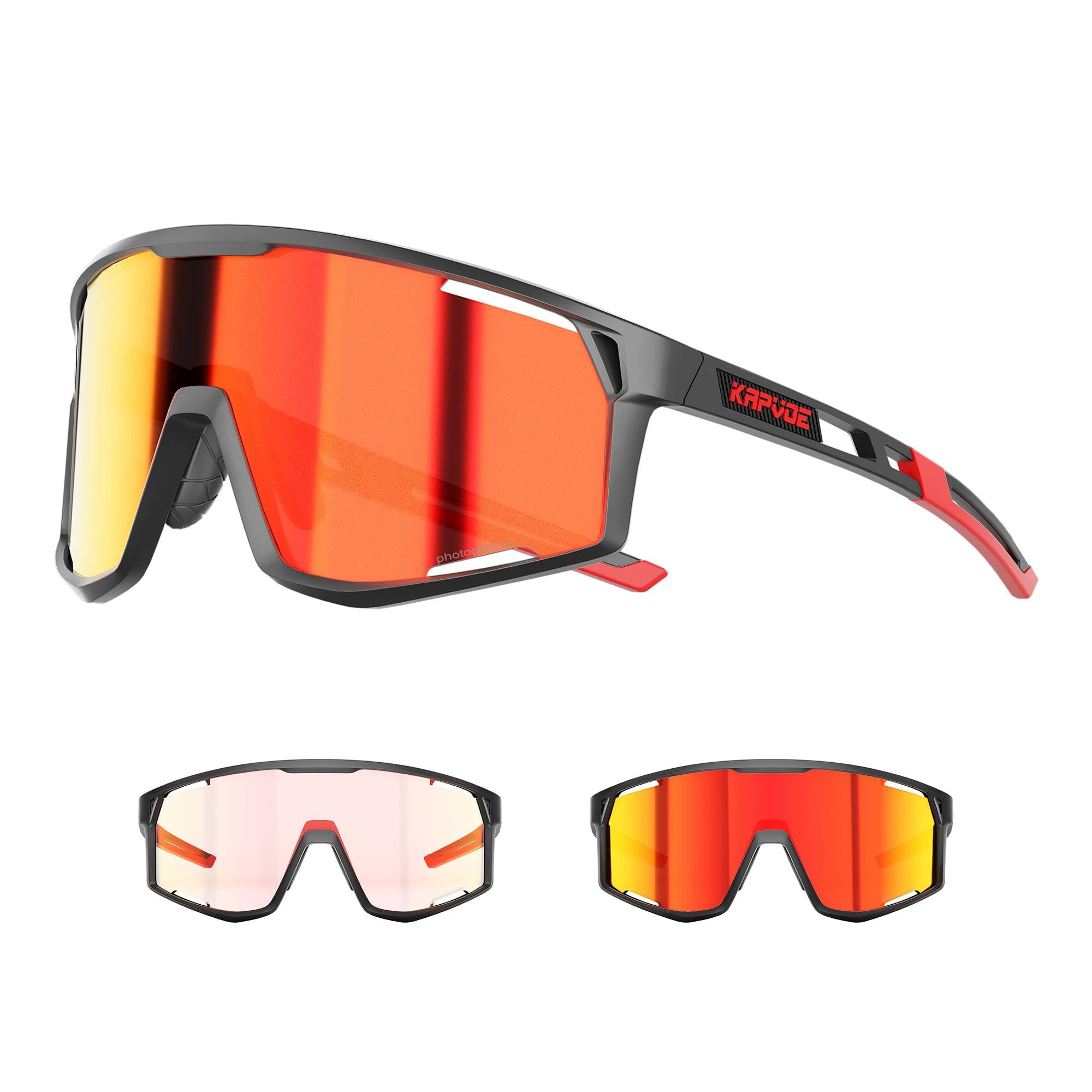KAPVOE Photochromic Cycling Glasses Men Mountain Bike Sunglasses Women Clear MTB Sports Goggles Transition Bicycle Glasses Triathlon Running UV Protection Red