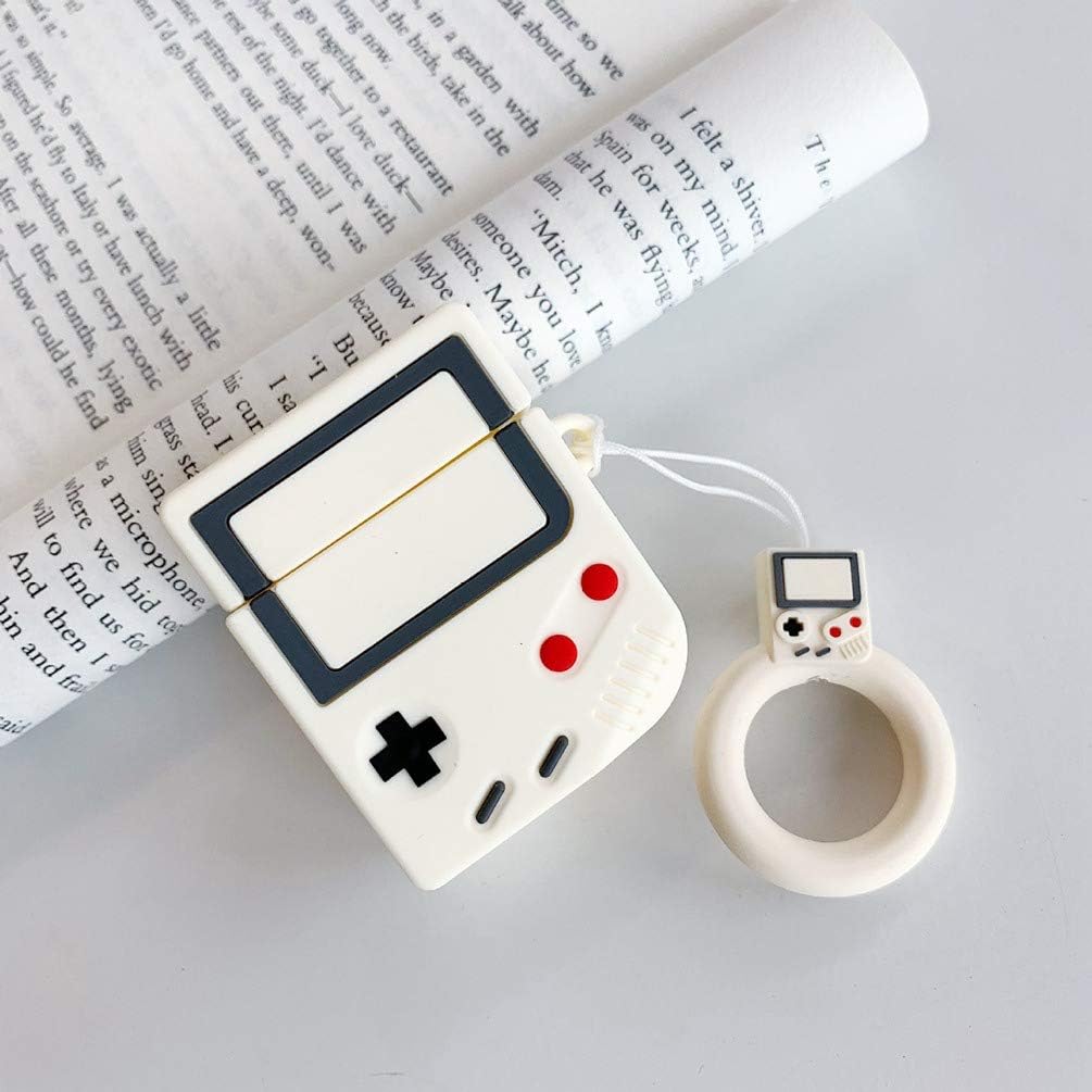 Airpods Case, AKXOMY Cool Games Cartoon Airpods Charging Cover Accessories Shockproof Case Cover Portable & Protective Silicone Skin Cover Case for Apple Airpods 2 &1 (Creamy-White)