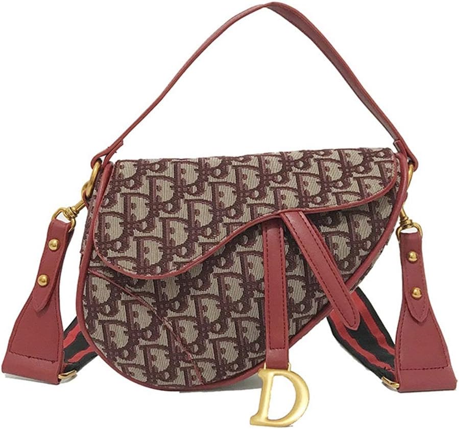 IJunge PU Leather Saddle Bag Designer Letter Pattern Crossbody Bag