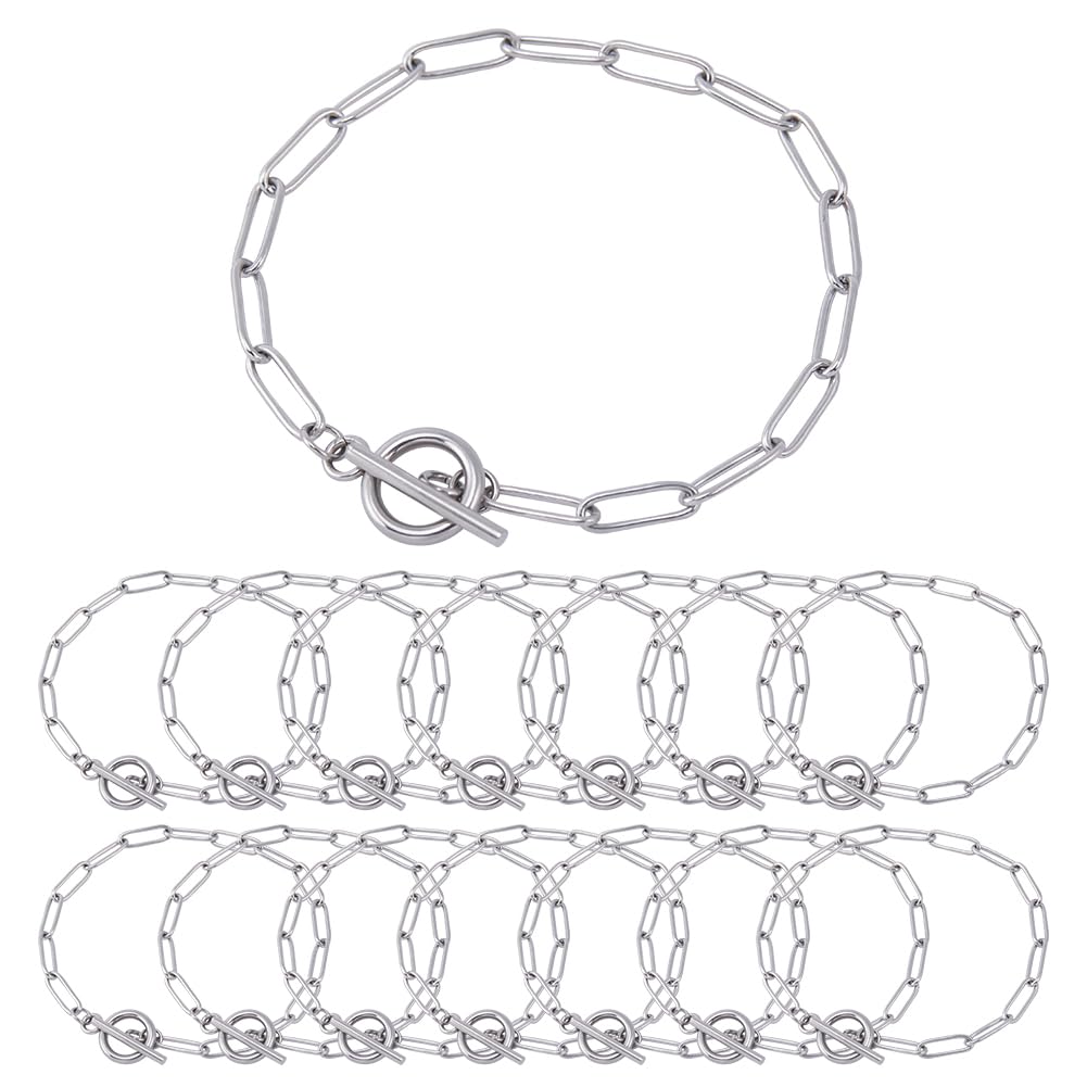 SUNNYCLUE 1 Box 15Pcs Round Link Chain Bracelets with Toggles Charm Bracelet Chain Bulk OT Clasp Stainless Steel Chain Bracelet Findings for jewellery Making chains Supplies DIY Women Men Bracelets