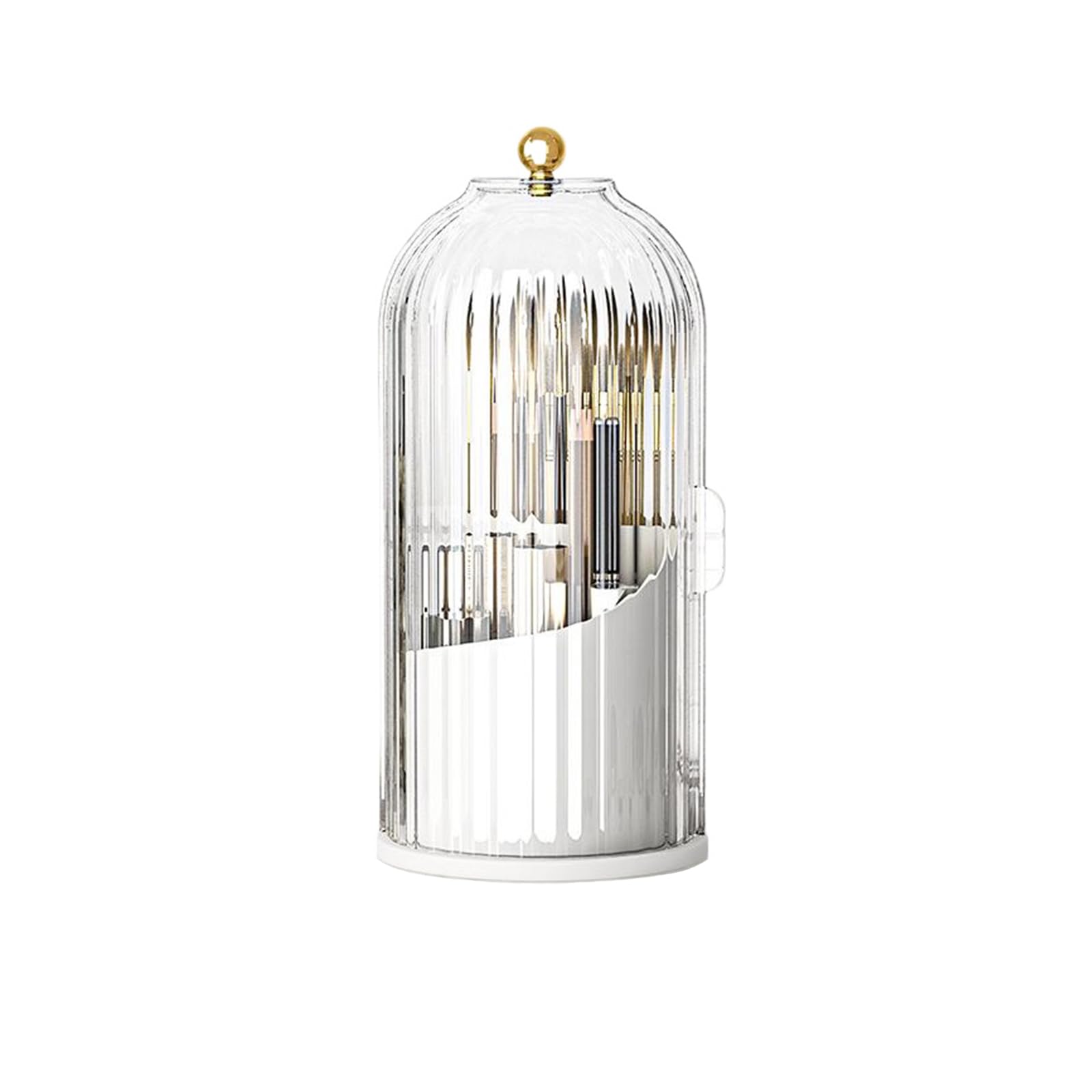 Photo 1 of Birdcage-Style Concealed Toothbrush Holder Sliding Lid Bathroom Counter Organizer Tooth Brush Holder for Bathroom 360 Rotating Waterproof Dustproof Makeup Brushes Storage for Vanity (White)