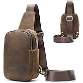 Genuine Leather Sling Bags for Men Crossbody Purse Vintage Small Messenger Shoulder Bag for Phone Side Chest Daypack Bag