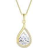 Vinoya Teardrop Birthstone Necklace for Women 925 Sterling Silver White/Yellow Gold Plated Cubic Zirconia Pendant Necklace Jewelry for Her