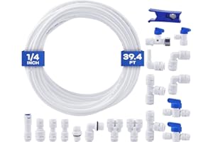 1/4 Water Line, cnaodun with 1/4" OD 39.4ft Water Tubing Reverse Osmosis Quick Connect Fittings Push To Connect Water Tube Fittings for RO Water Filter