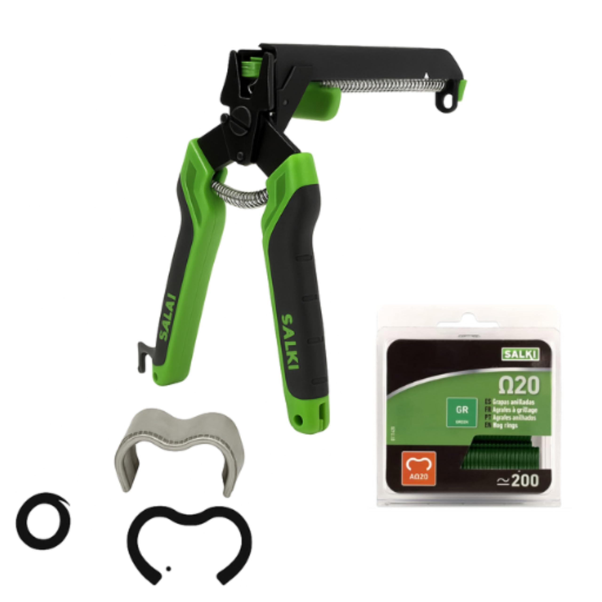 SALKI FSK20C Fence Stapler Pack with Charger – Fence Pliers with Built-in Wire Cutter + Blister of 200 Staples Ω20 Green