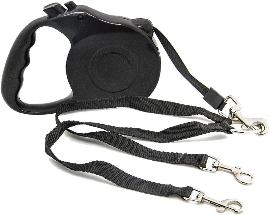 Retractable Dog Lead With Adjustable Double Dog Leash Lead Splitter Coupler, 5M Extendable Dog/Pet Leads/Leash For Small Medium Large Dogs Up To 40 KG,One Button Break & Lock With Reflective Belt