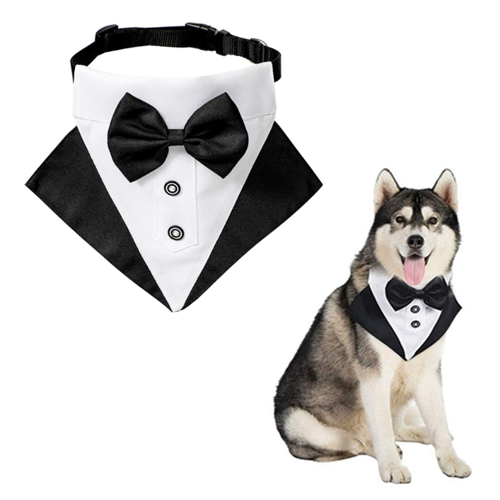 WANDIC Formal Dog Tux Collar - Adjustable Bandana with D Ring for Large Dogs