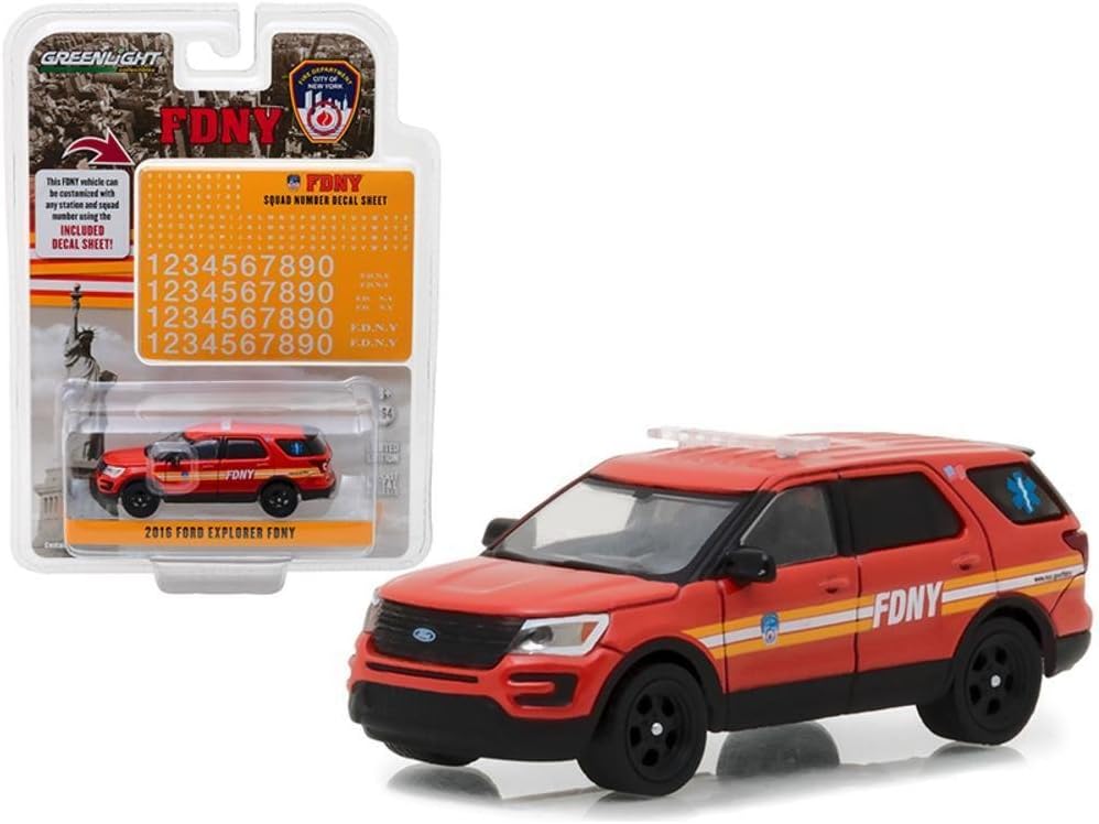 FDNY 42823 | 1:64 Hot Pursuit - 2016 Ford Interceptor Utility Official Fire Department City of New York with Squad Number Decal Sheet (Hobby Exclusive)