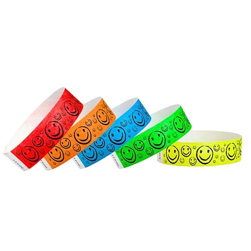 500 WristCo Tyvek Wristbands Smiley Face Variety Pack ¾” x 10
