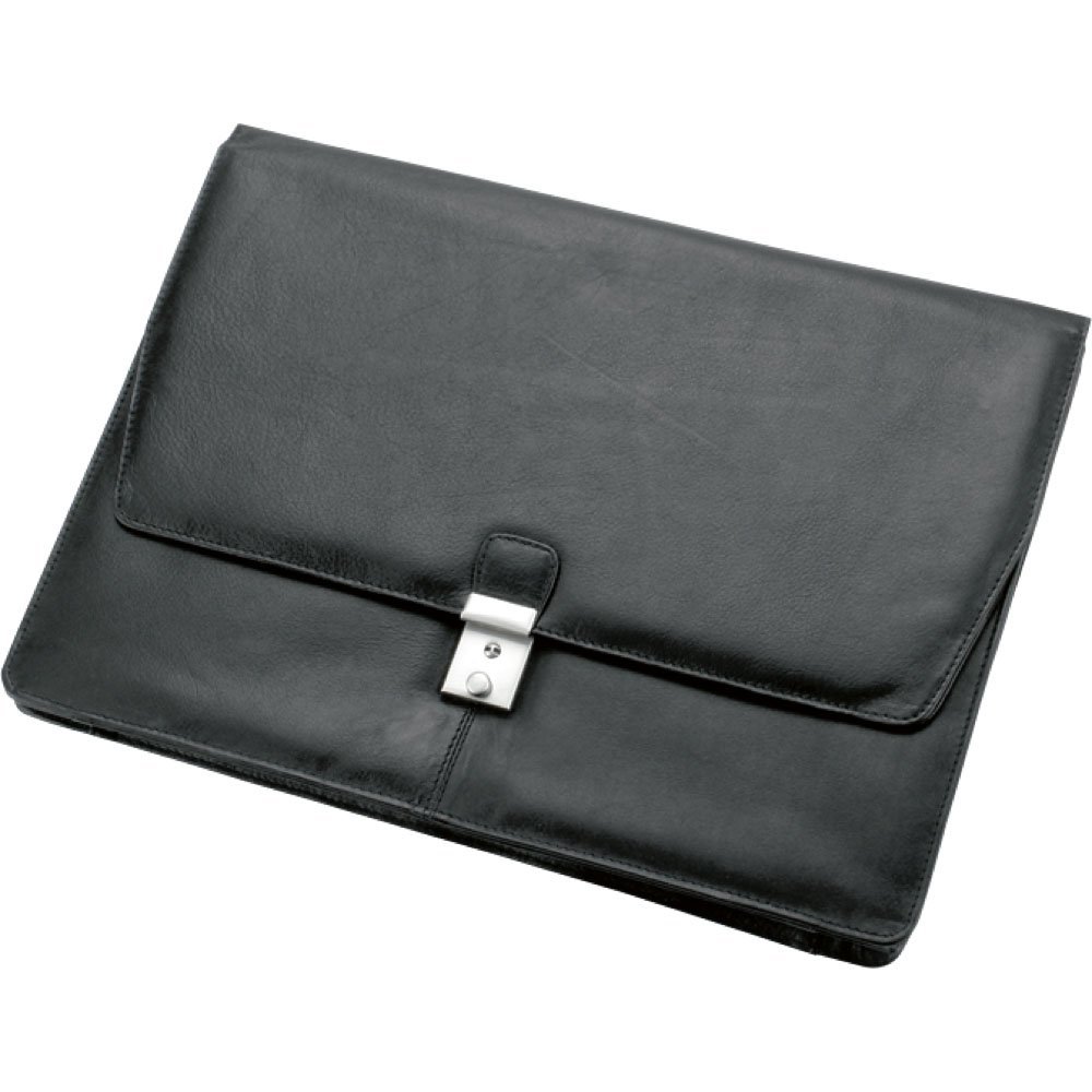 Alassio 41021 Tissano A4 College Folder Nappa Leather Conference Folder Document Folder Lockable Conference Pocket with Large Main Compartment Folder Approx. 28 x 39 x 2 cm Black