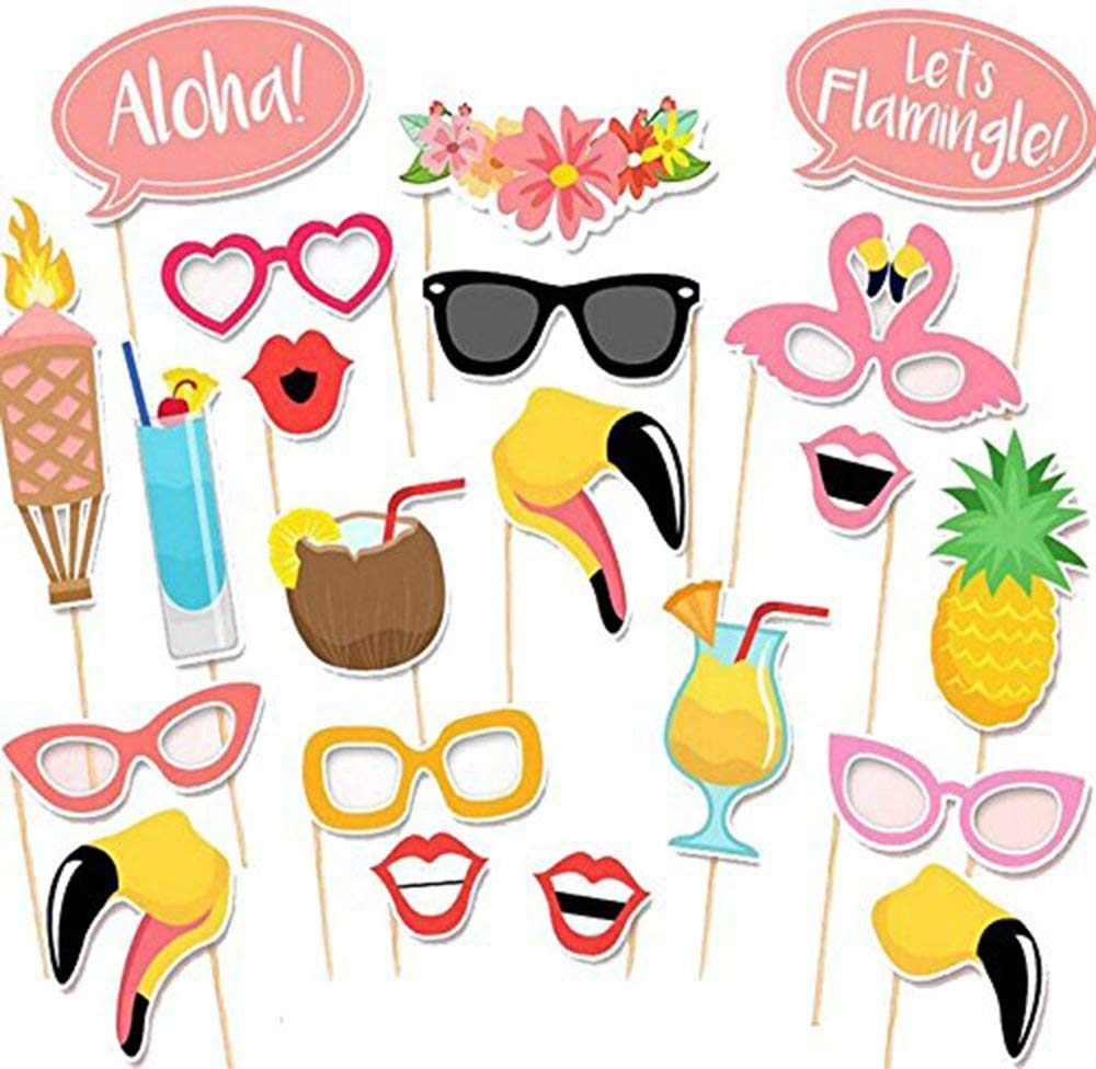 HOWAF 21pcs Hawaiian Photo Booth Props Hawaiian Photocall Accessories Decoration for Beach Pool Party Summer Wedding Birthday Decoration