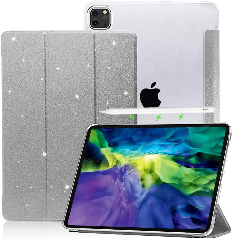 CLARKCAS Glitter iPad Pro 11 Case 2020, [Auto Wake/Sleep] [Support Apple Pencil 2 Pair/Charging] Tri-Fold Lightweight Slim Protective Cover for iPad Pro 11 inch 2020 (2nd Generation) (Grey)
