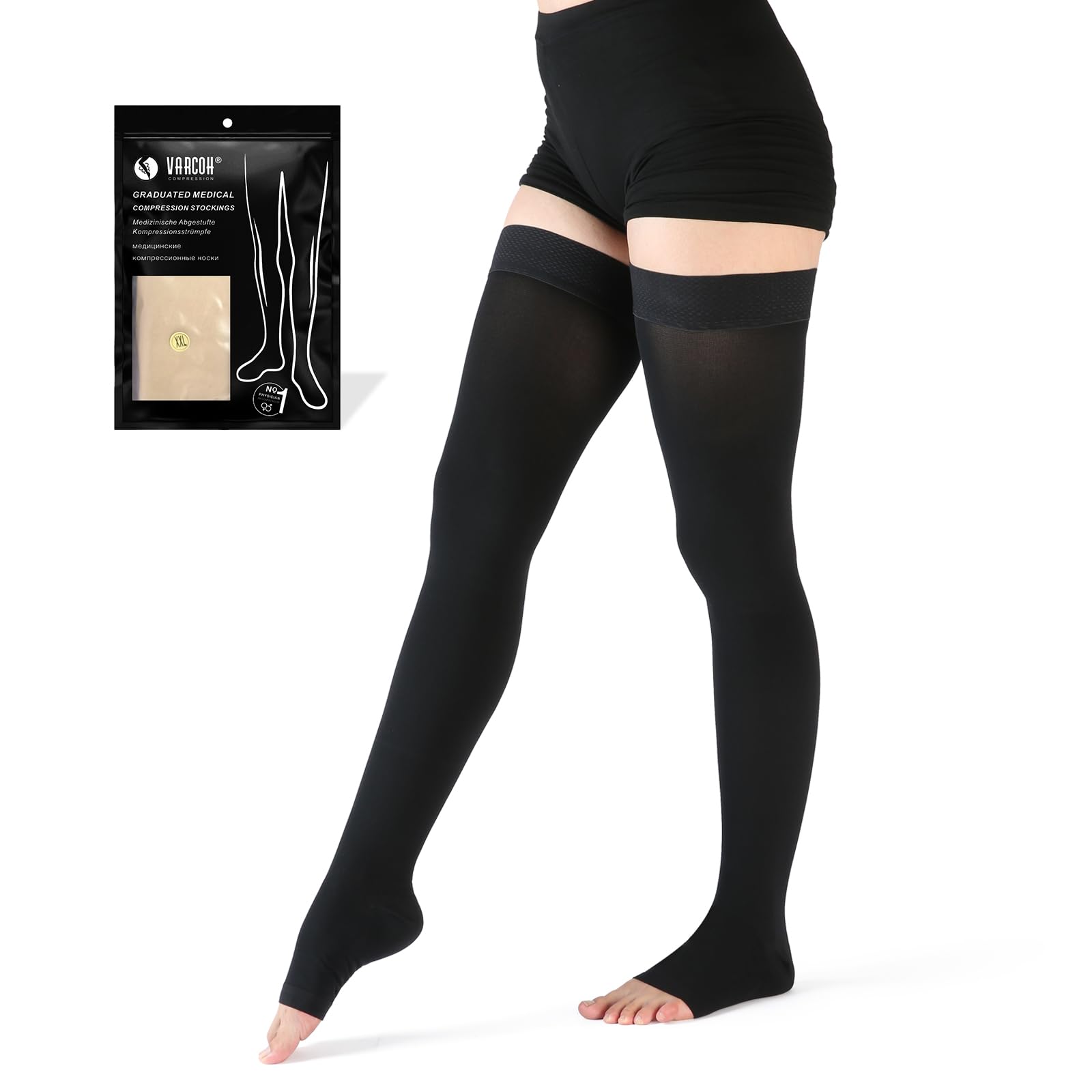 VARCOH Thigh High Open Toe Compression Socks for Women , 20-30 mmHg Compression Stockings Men Best for DVT, Maternity, Pregnancy, Varicose Veins, Relief Shin Splints, Edema