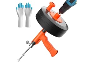 KINGLEV Drain Auger, Plumbing Snake With Drill Adapter, 35ft Heavy Duty Flexible Sink Steel Plumbing Auger Bathroom Hair Clog Removal Tool, Manual Or Powered - No auto retract or feed