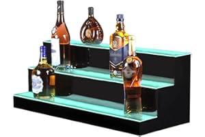 MESAILUP LED Detachable Lighted Liquor Bottle Display Shelf 24 Inch 3 Step Bar Liquor Bottle Shelf Supports Power Bank Commercial Lighting Shelves with Remote Control(3 Tier, 24 inch)