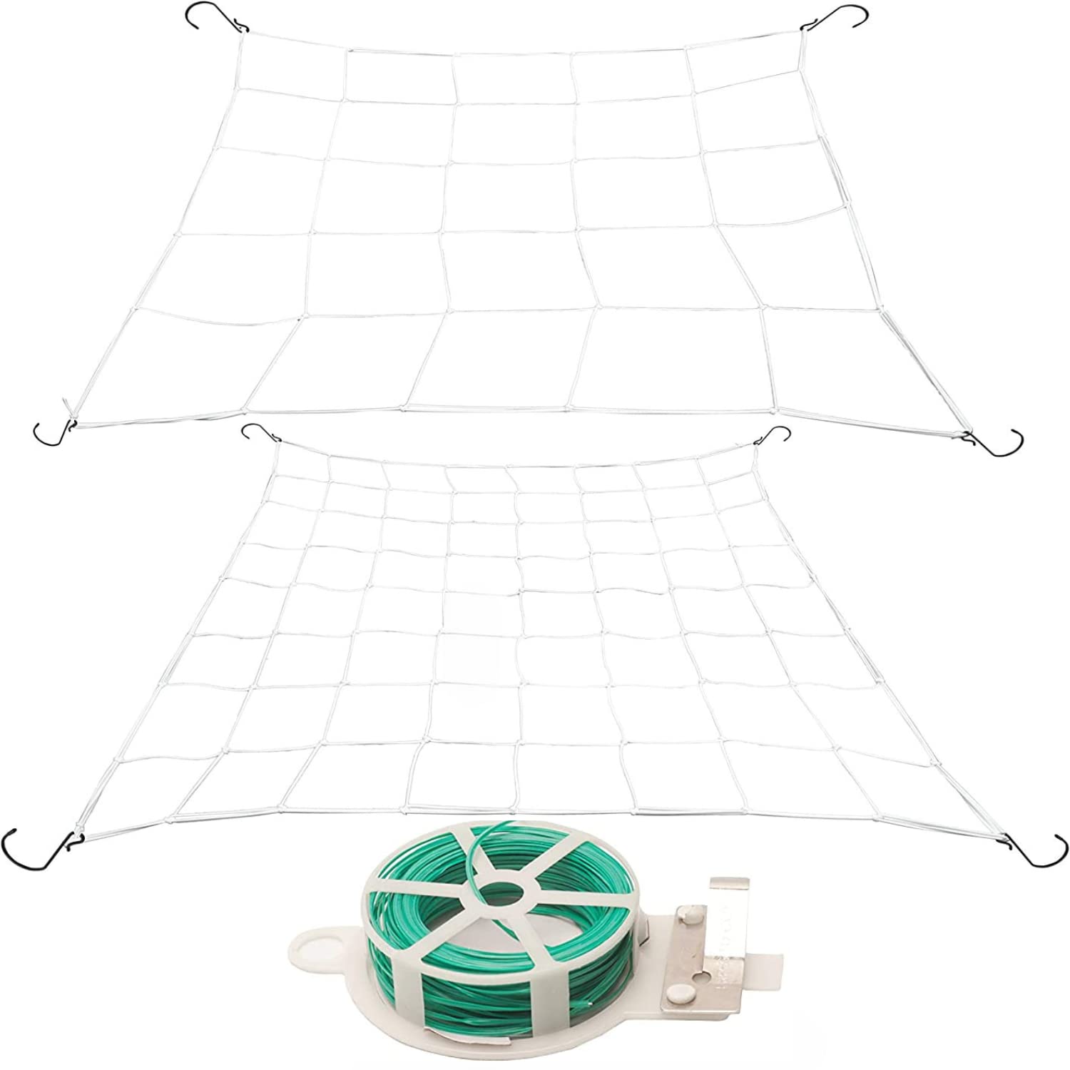 Grow Tent Trellis Net 4x4, 2-Pack, Stretchable Scrog Netting with Large Metal Hooks and Green Wire Tie, Perfect Support for Potted Plants, stalks, Leaves, Buds, Flowers, Vines, Fruits and Vegetables