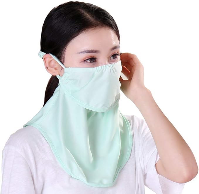 Amazon Co Jp Uvカットマスク 冷感 日焼け止め フェイスカバー ネックガード 紫外線カット率99 Upf50 吸汗 速乾 テニス アウトドア 車運転用 グリーン 服 ファッション小物
