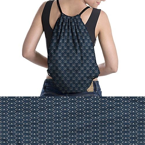 homefeel Navy Blue drawstring pouch bag Marine Icons Laurus Nobilis Design Diagonal Arrangement Maritime Abstractprinted Blue Grey White