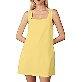 Burtell Summer Sleeveless Cotton Linen Mini Dresses for Women Casual Square Neck Backless Short Dress Solid Tank Shift Dress