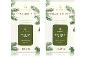 Thymes Pura Refills – 2 Pack of Oil Diffuser Scents – Long-Lasting Pura Diffuser Refills – Premium Home Fragrance – Notes Siberian Fir Needles, Cedarwood & Sandalwood (Frasier Fir, Pack of 2)