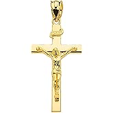 10K Yellow Gold 1-1/4 INRI Crucifix Cross Pendant Charm
