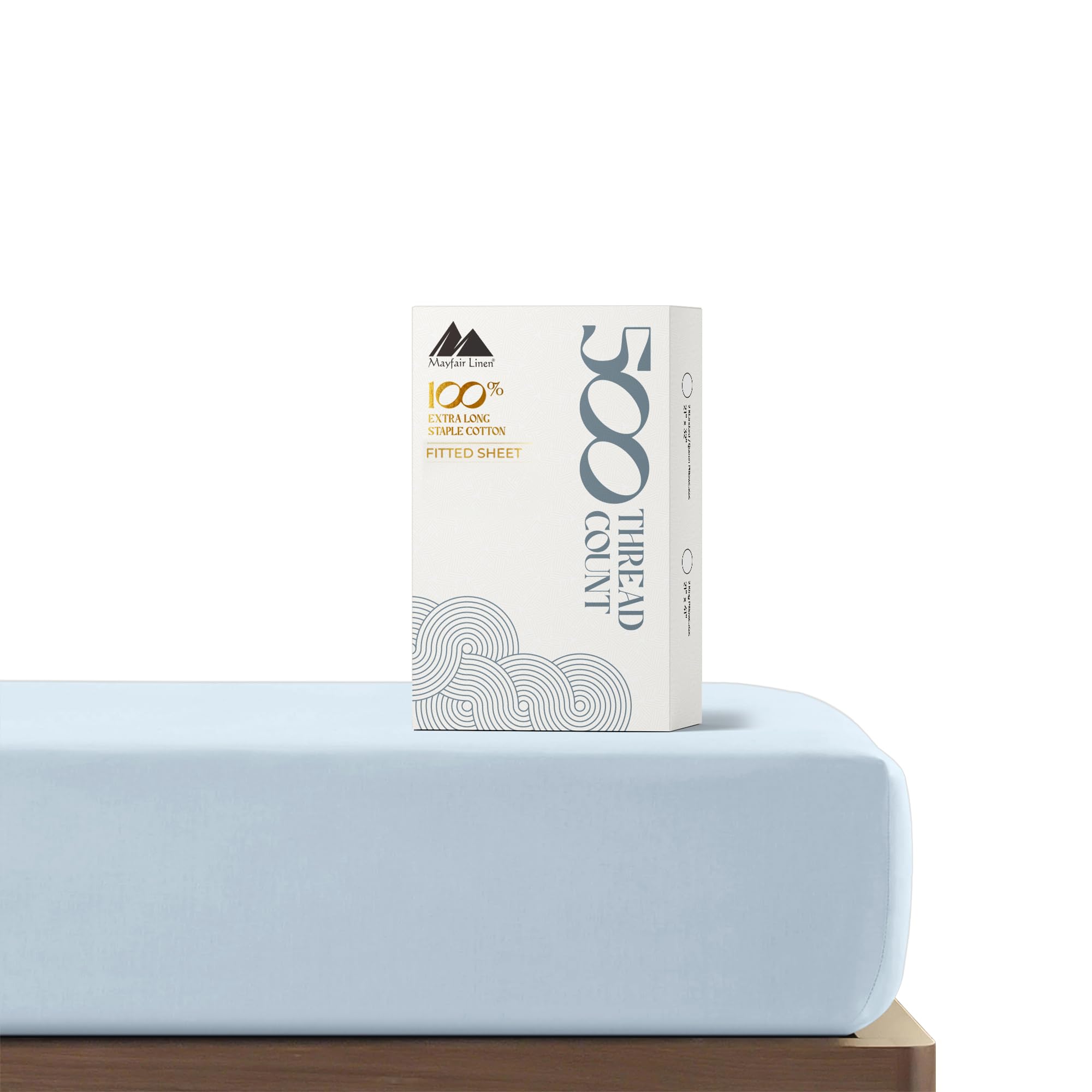 Photo 1 of Mayfair Linen Twin XL Fitted Sheet Only - 100% Cotton 500 Thread Count Deep Pocket Fitted Sheet Twin XL, Soft Cooling Sateen Weave Elastic Bottom Sheet, Fits College Dorm Mattress, Teens - Light Blue
